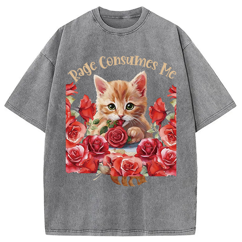 Modecanvas Rage Consumes Me Cat DTG Printing Washed T-Shirt