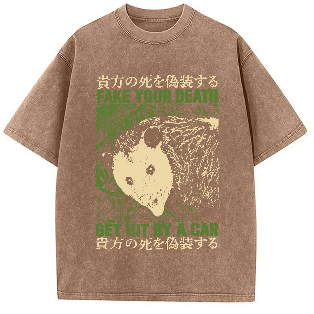 Modecanvas Fake Your Death Opossum Washed T-Shirt