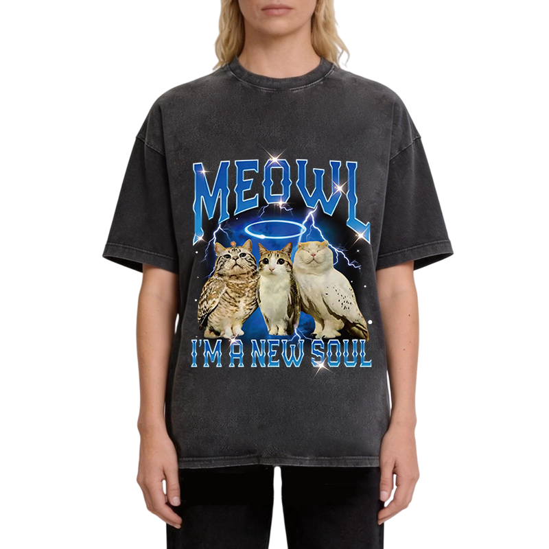 Modecanvas Meowl Cat Owl DTG Printing Washed T-Shirt
