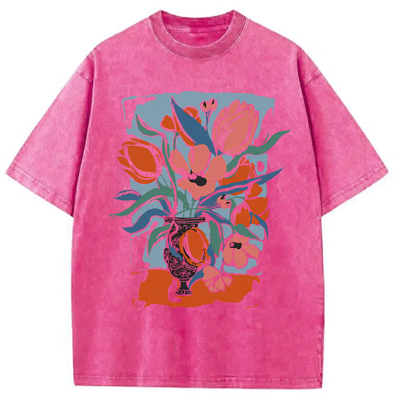 Modecanvas Spring Flower DTG Printing Washed T-Shirt