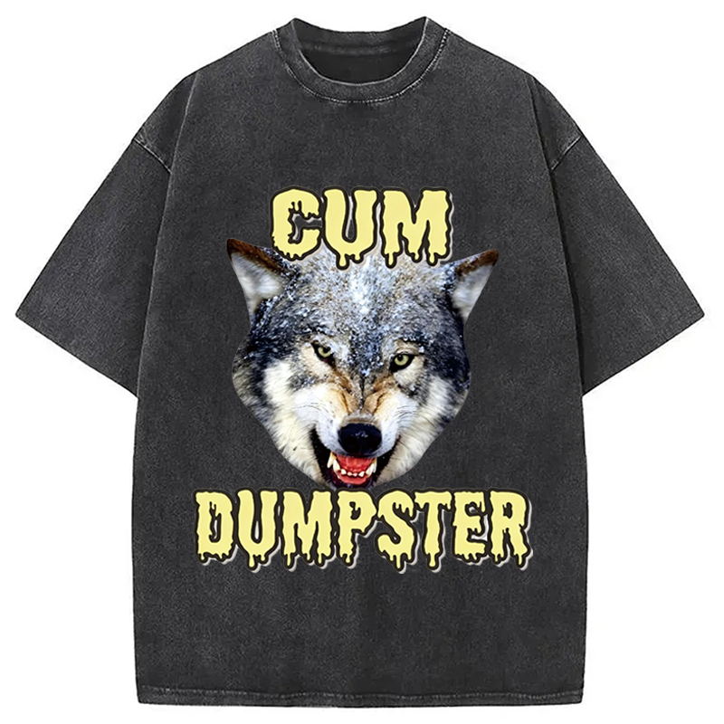Modecanvas Dumpster Wolf Meme DTG Printing Washed T-Shirt