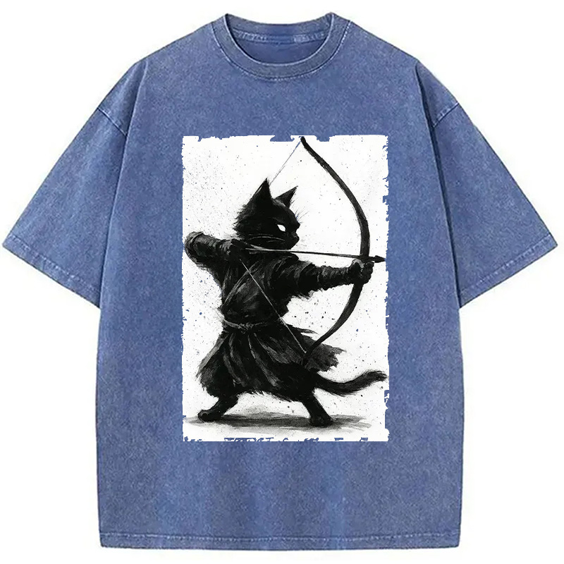 Modecanvas Retro Cat Archery Washed T-Shirt