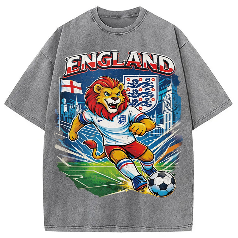 Modecanvas England Lion Soccer DTG Printing Washed T-Shirt