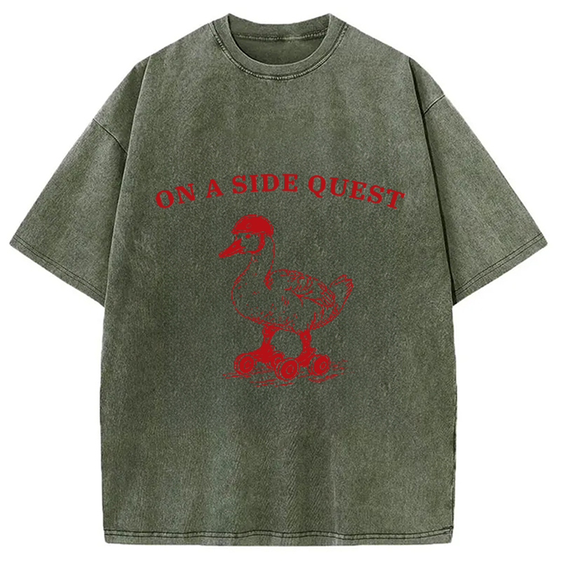 Modecanvas On a Side Quest Funny Duck DTG Printing Washed T-Shirt