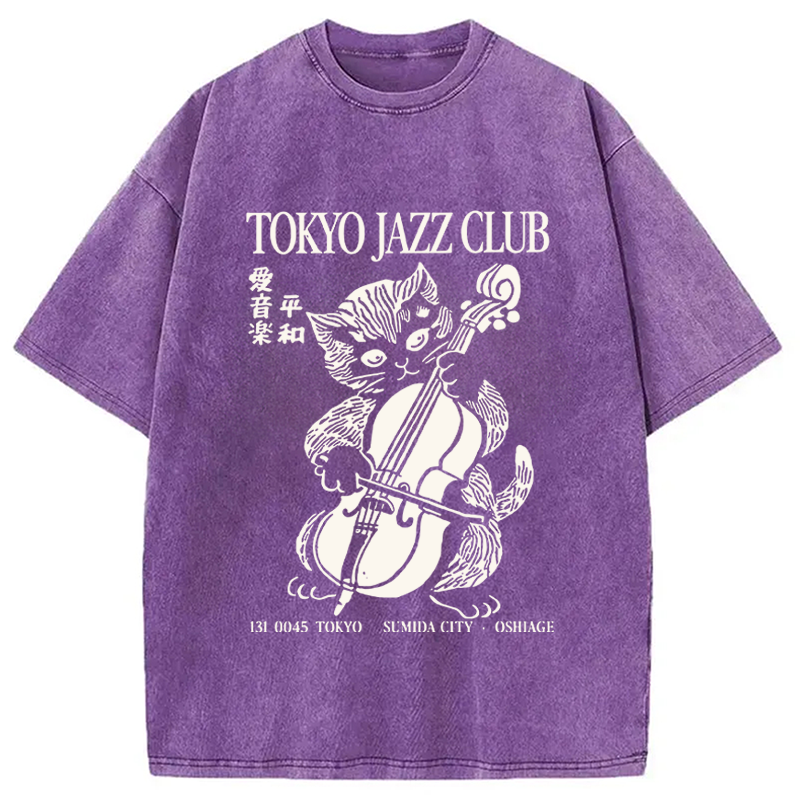 Modecanvas Tokyo Jazz Kitty DTG Printing Washed T-Shirt