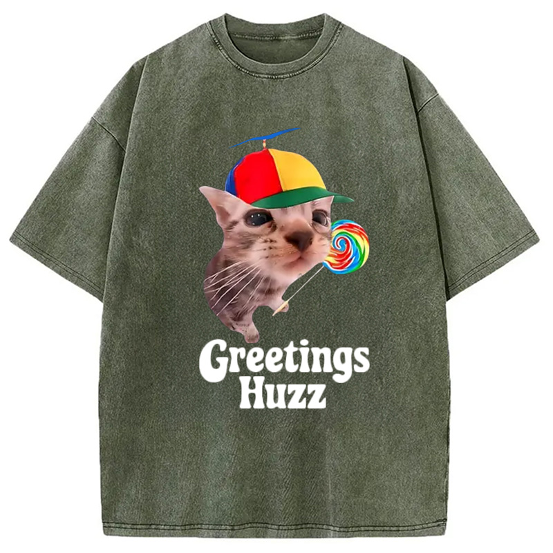 Modecanvas Funny Lollipop Cat Meme Washed T-Shirt