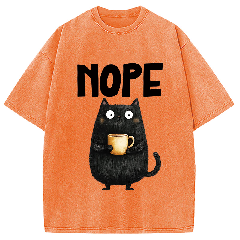 Modecanvas Nope Coffee Cat Washed T-Shirt