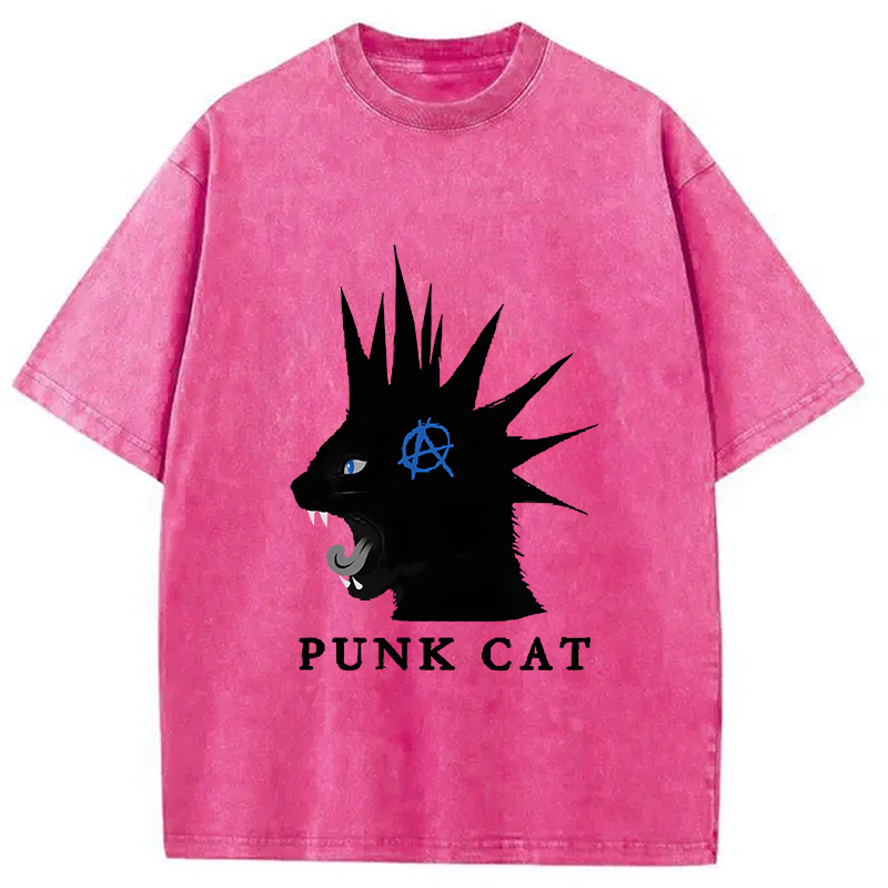 Modecanvas Punk Cat Funny Washed T-Shirt