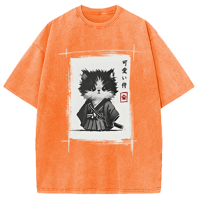 Modecanvas Kitten Samurai Washed T-Shirt