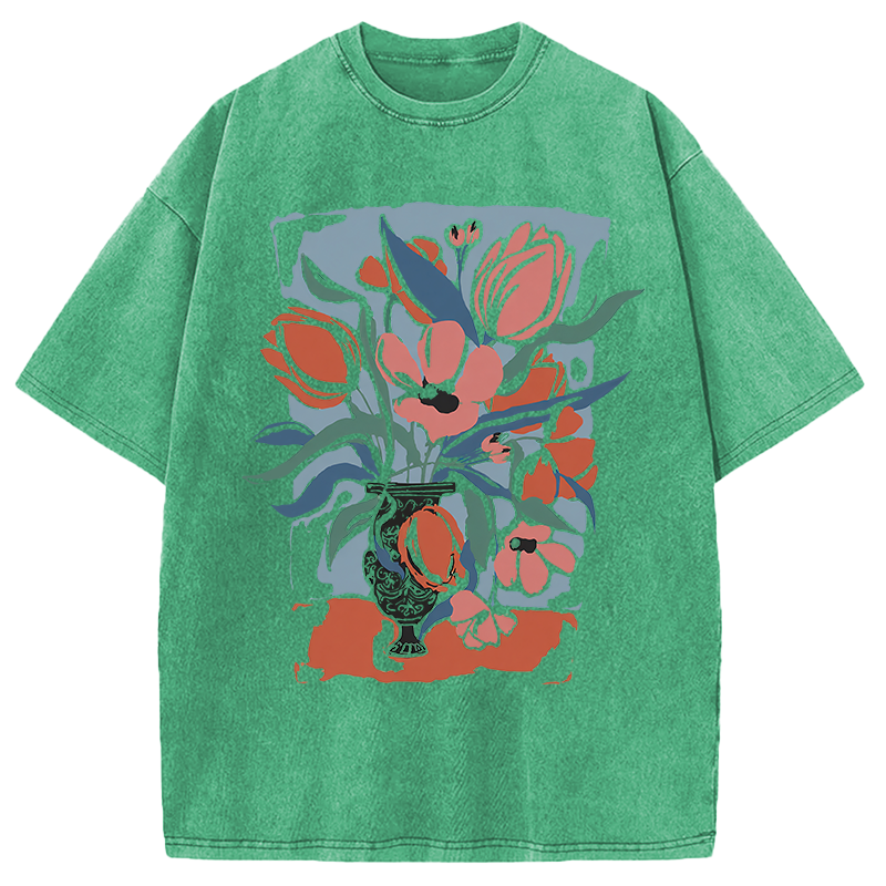 Modecanvas Spring Flower DTG Printing Washed T-Shirt