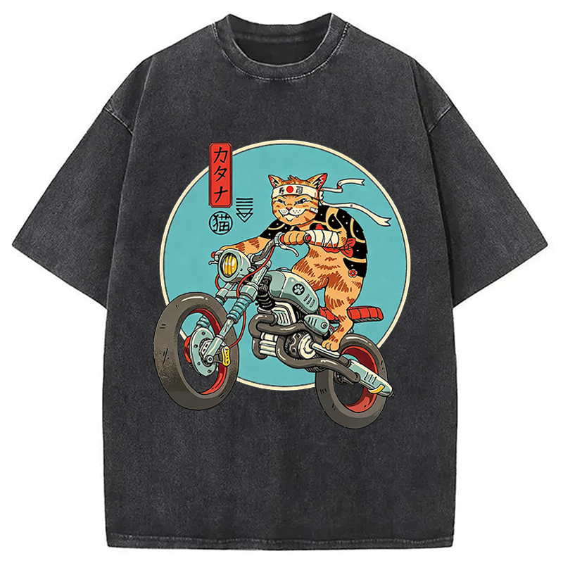Modecanvas Catana Motorcycle DTG Printing Washed T-Shirt
