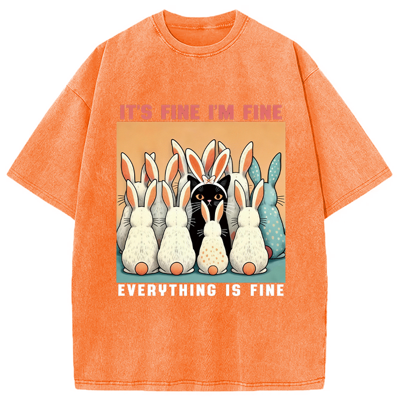 Modecanvas Black Cat Easter DTG Printing Washed T-Shirt