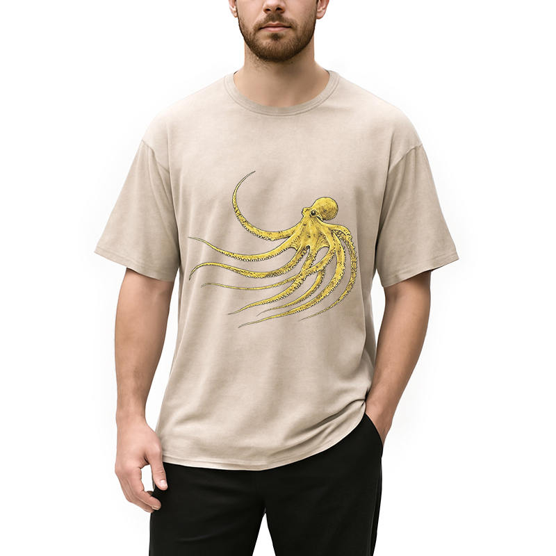 Modecanvas Retro Octopus DTG Printing Washed T-Shirt