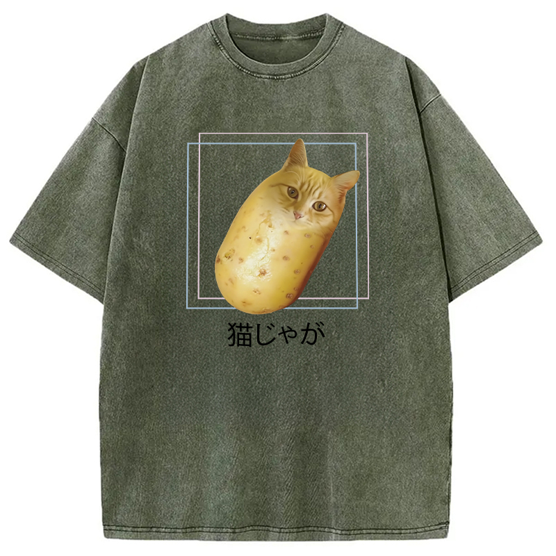 Modecanvas Silly Potato Cat Funny Meme Washed T-Shirt