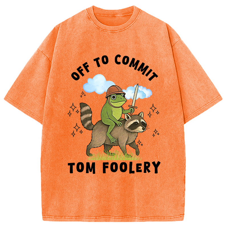 Modecanvas Funny Frog Raccoon Sarcastic Meme Washed T-Shirt