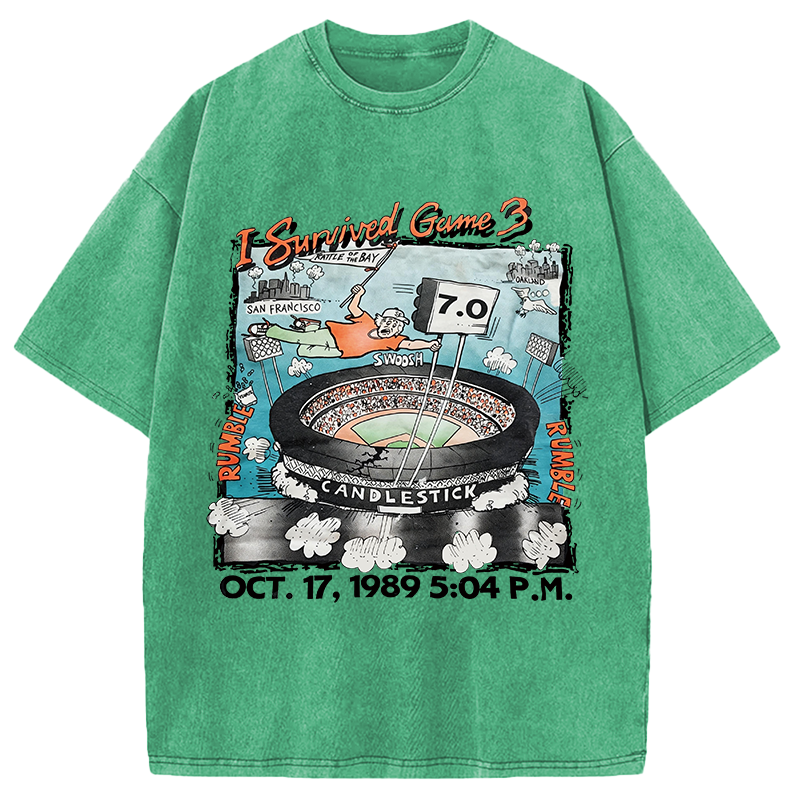 Modecanvas I Survived Game 3 Rattle Of The Bay DTG Printing Washed T-Shirt