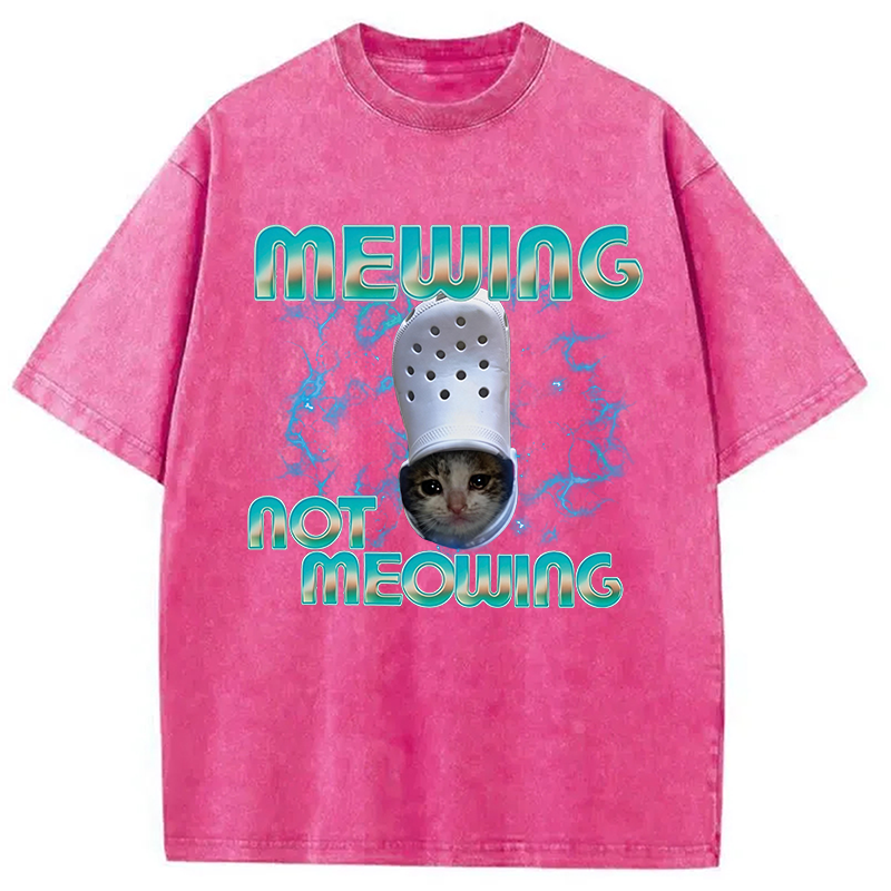 Modecanvas Mewing Not Meowing Cat Ironic DTG Printing Washed T-Shirt
