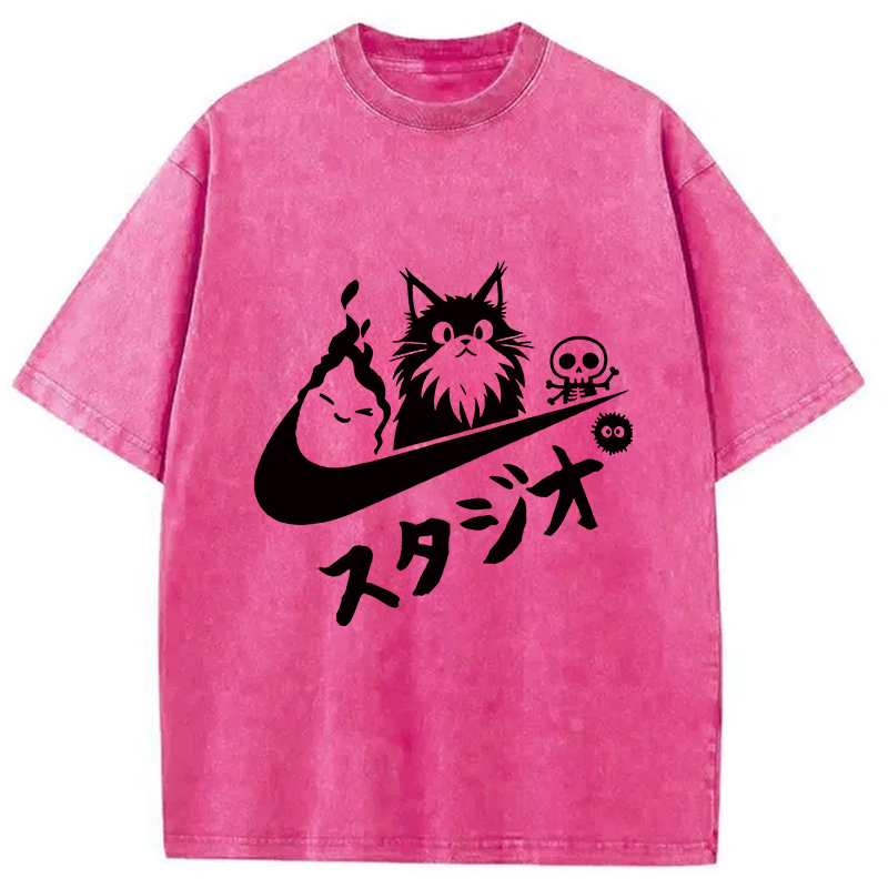 Modecanvas Black Cat Vintage Washed T-Shirt