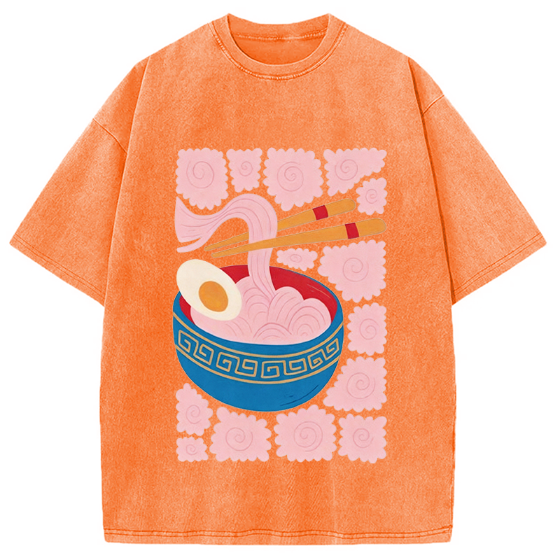 Modecanvas Abstract Ramen DTG Printing Washed T-Shirt