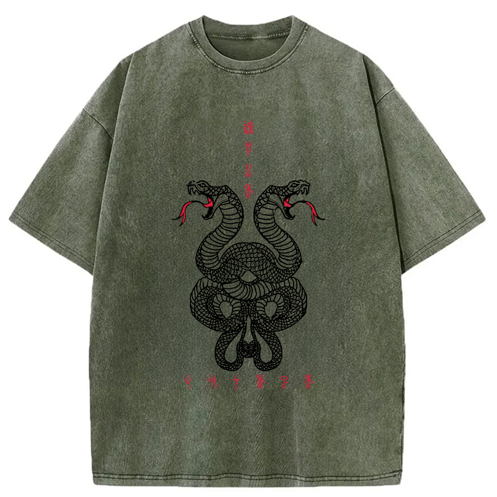 Modecanvas Double Snakes Encircling Washed T-Shirt