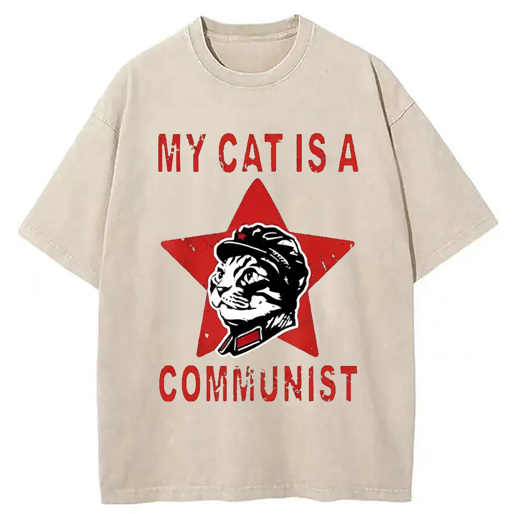Modecanvas Funny Cat-ism Washed T-Shirt-modecanvas