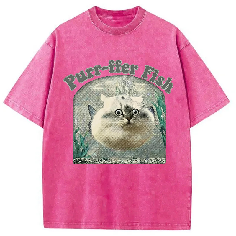 Modecanvas Purr-ffer Fish Cat DTG Printing Washed T-Shirt