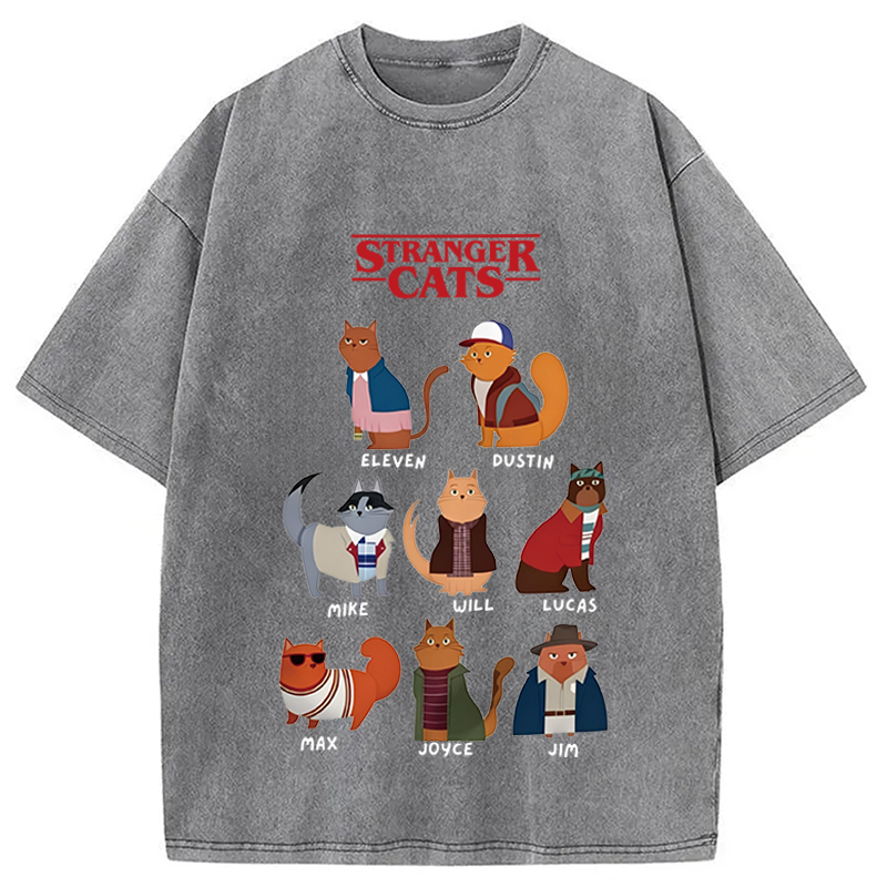 Modecanvas Stranger Cats DTG Printing Washed T-Shirt