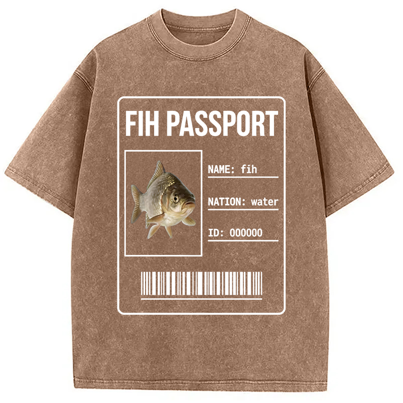 Modecanvas Fih Fish Passport Meme DTG Printing Washed T-Shirt