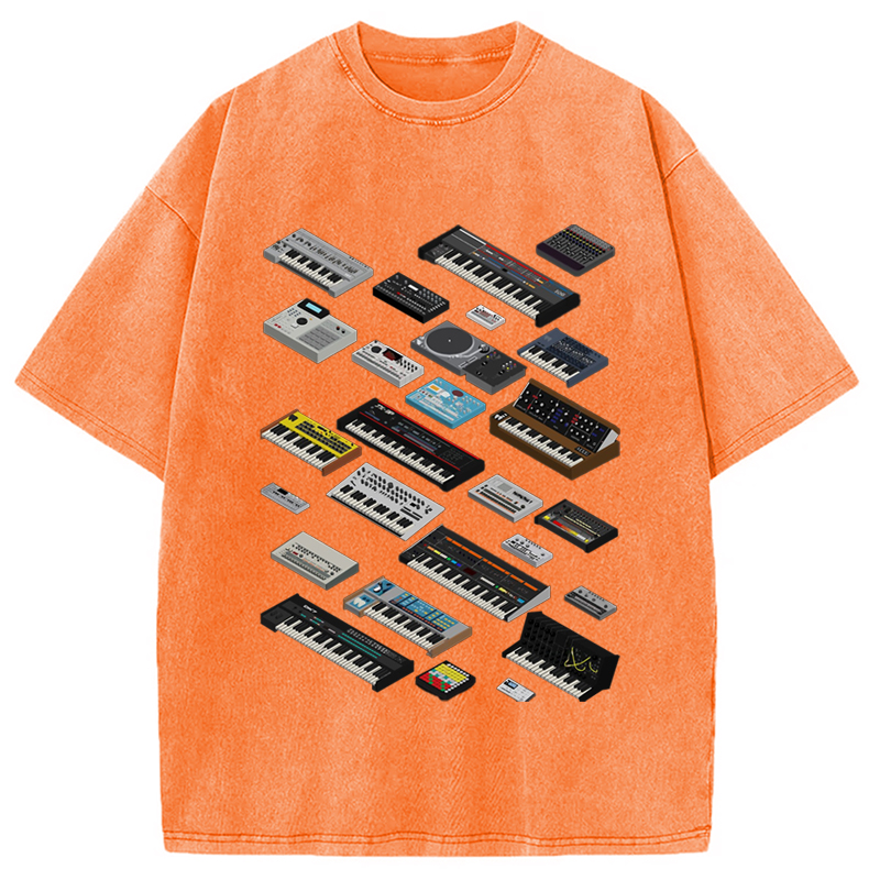Modecanvas Synthesizer Fan Collection Washed T-Shirt-modecanvas