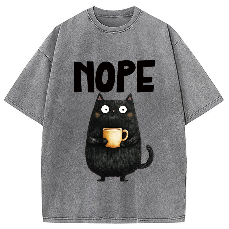 Modecanvas Nope Coffee Cat Washed T-Shirt