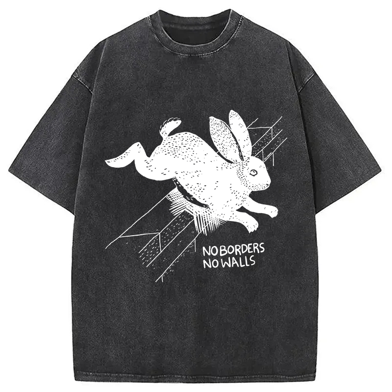 Modecanvas No Borders No Walls Bunny DTG Printing Washed T-Shirt