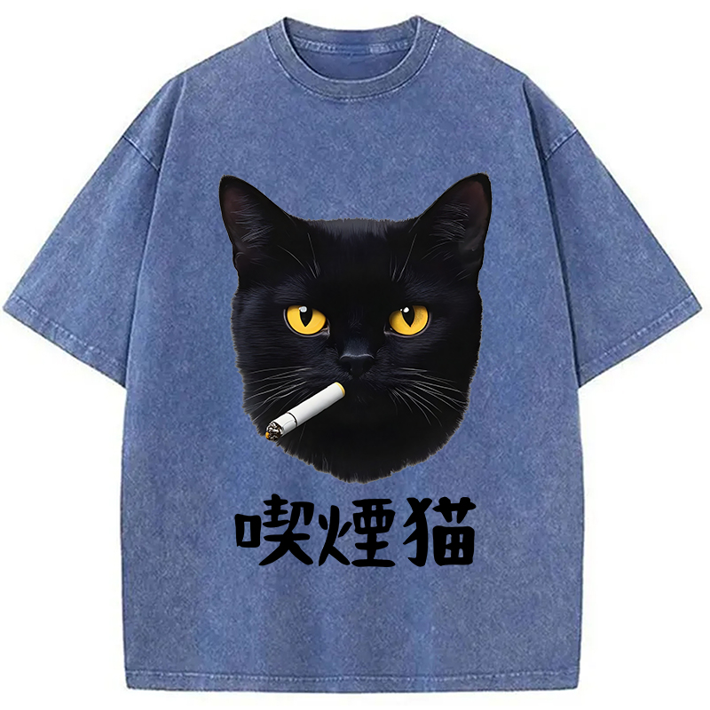 Modecanvas Smoking Cat Vintage Washed T-Shirt