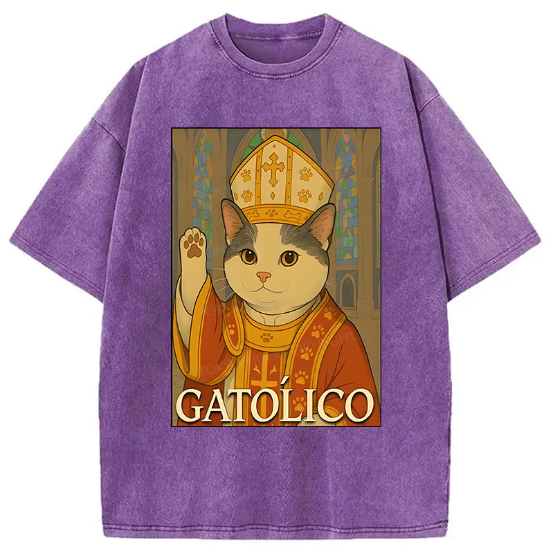 Modecanvas Pope Cat Washed T-Shirt