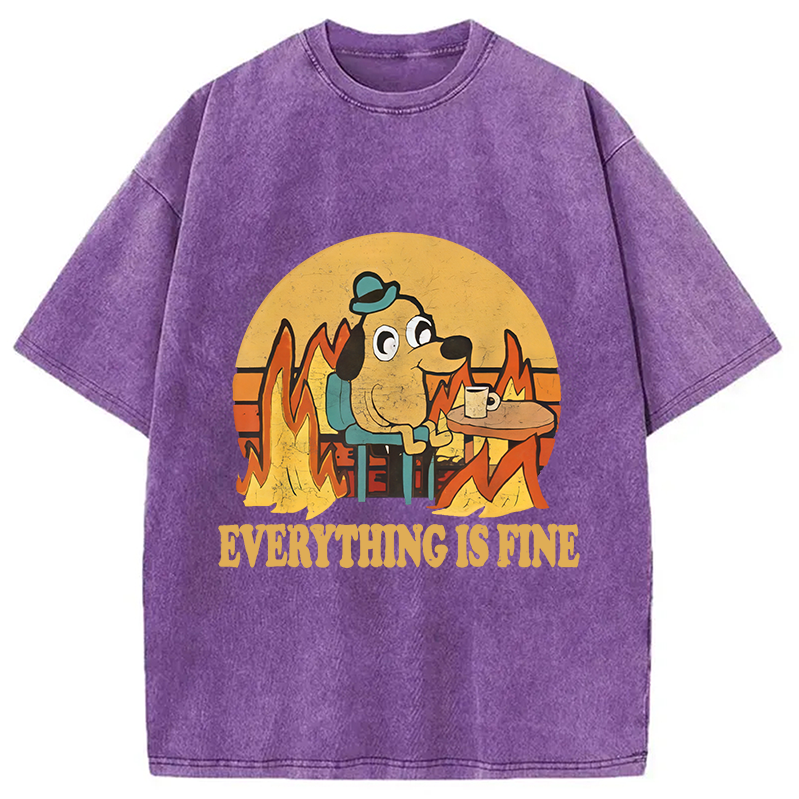 Modecanvas Everything Is Fine Dog Meme Washed T-Shirt