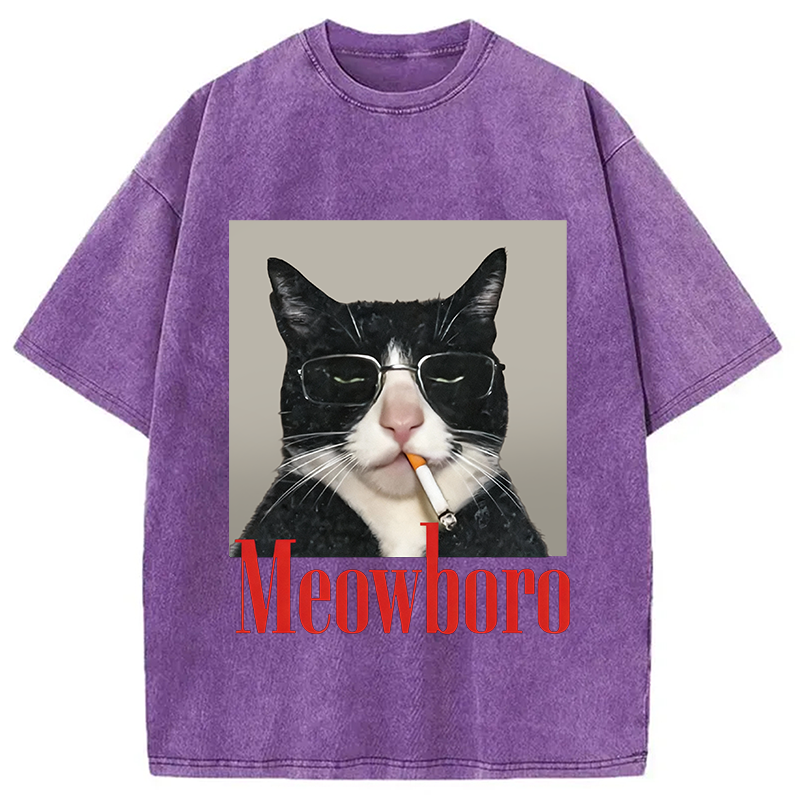 Modecanvas Funny Cat Smoking Cigarette Meme Washed T-Shirt