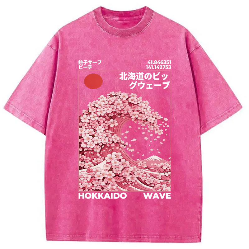 Modecanvas Hokkaido Wave Sakura Washed T-Shirt-modecanvas