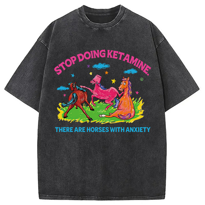 Modecanvas Horses With Anxiety Y2K DTG Printing Washed T-Shirt