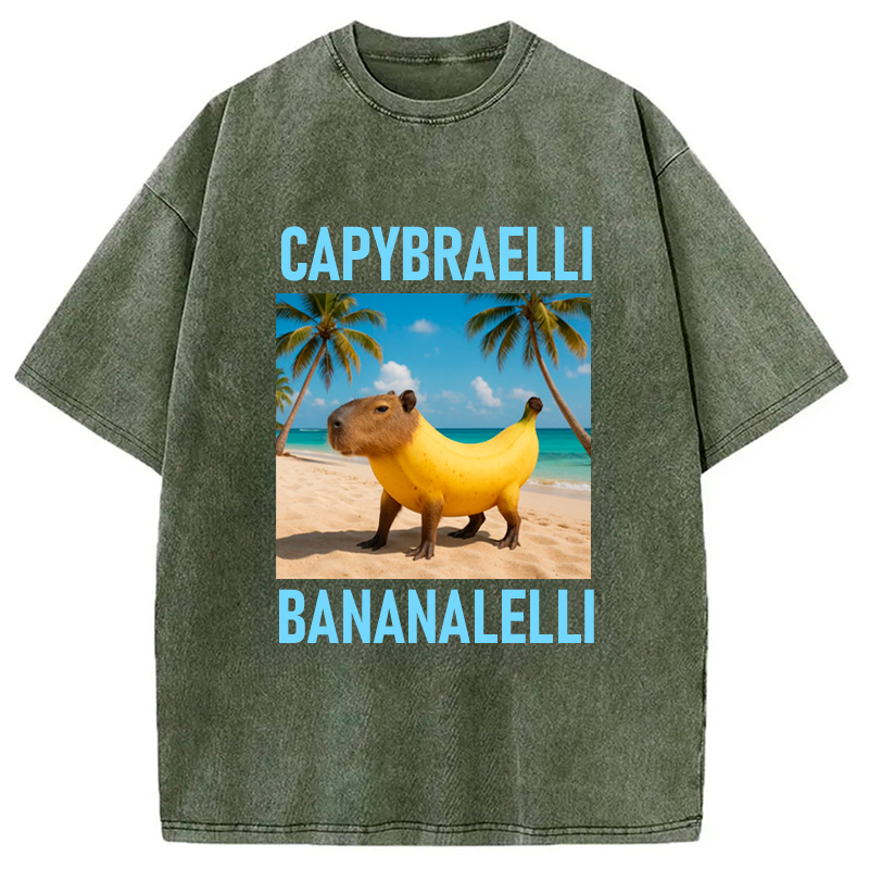 Modecanvas Capybara Banana Brainrot Washed T-Shirt