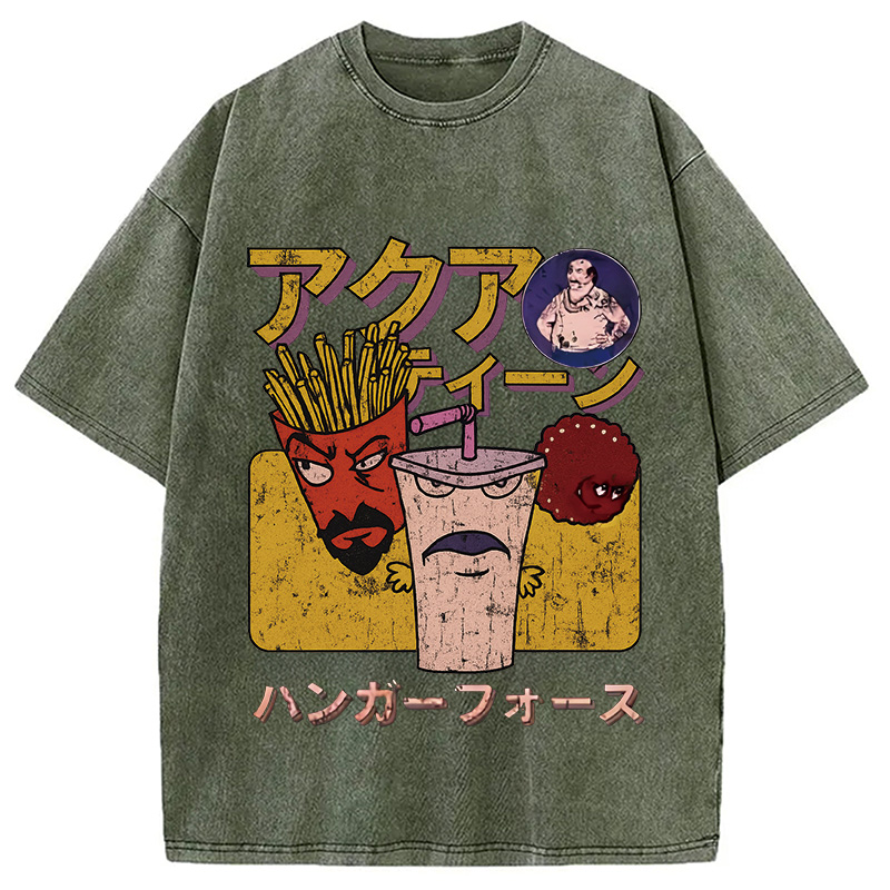 Modecanvas Aqua Teen Hunger Force Japanese Retro Washed T-Shirt-modecanvas