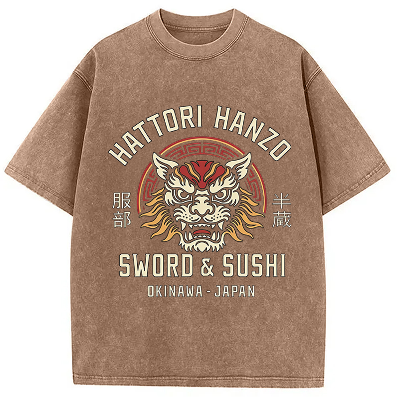 Modecanvas Hattori Lion DTG Printing Washed T-Shirt