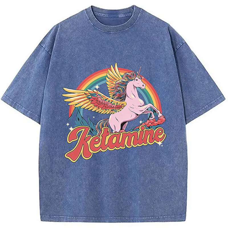 Modecanvas Ketamine Horse DTG Printing Washed T-Shirt