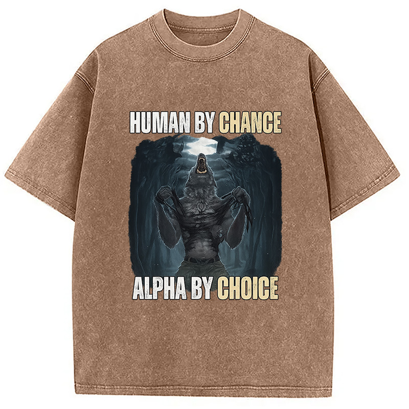 Modecanvas Human By Chance Alpha By Choice DTG Printing Washed T-Shirt-modecanvas