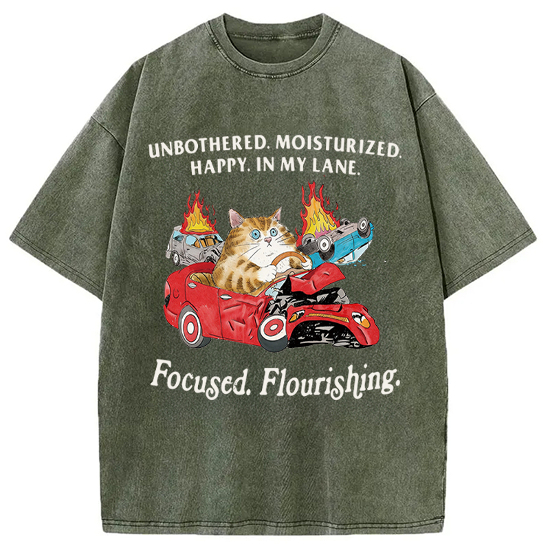 Modecanvas Unbothered Cat DTG Printing Washed T-Shirt