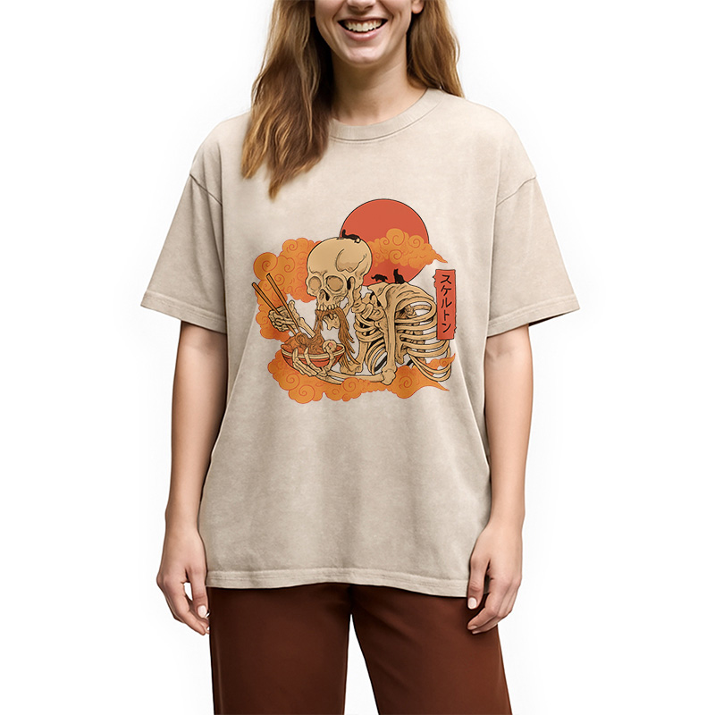 Modecanvas Yokai Ramen and Cats Washed T-Shirt