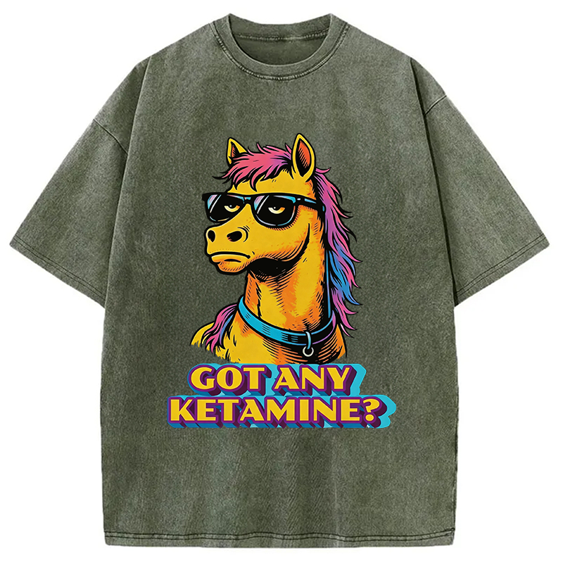 Modecanvas Got Any Ketamine Horse DTG Printing Washed T-Shirt