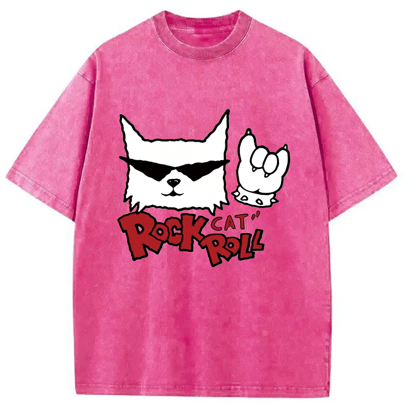 Modecanvas Rock Cat Roll DTG Printing Washed T-Shirt
