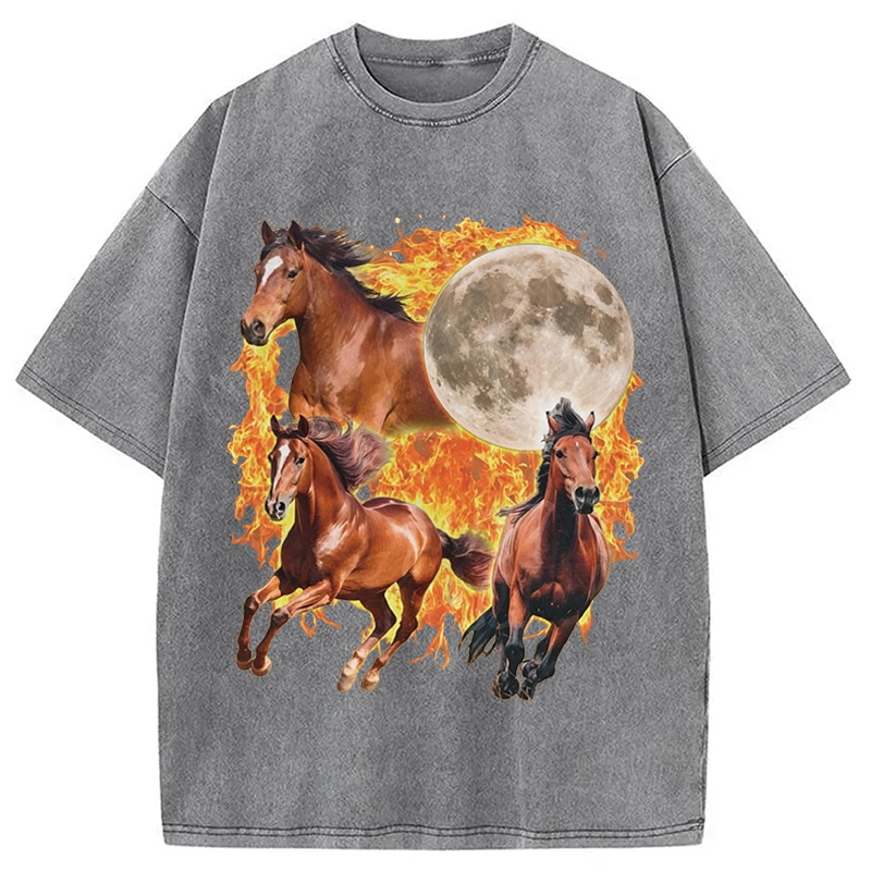 Modecanvas Y2K Fire Horse Year DTG Printing Washed T-Shirt