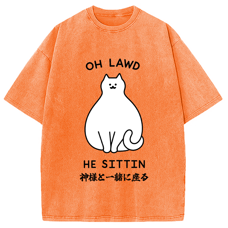 Modecanvas Oh Lawd He Sittin Washed T-Shirt