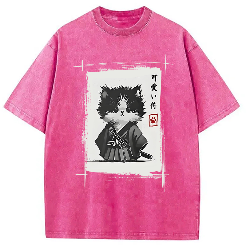 Modecanvas Kitten Samurai Washed T-Shirt