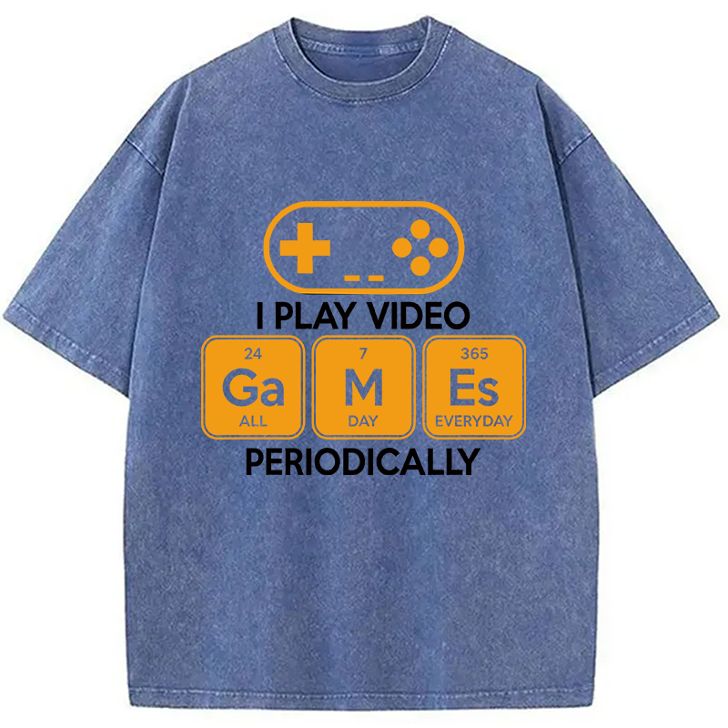 Modecanvas Play Video Games Periodically Funny Science Humor DTG Printing Washed T-Shirt